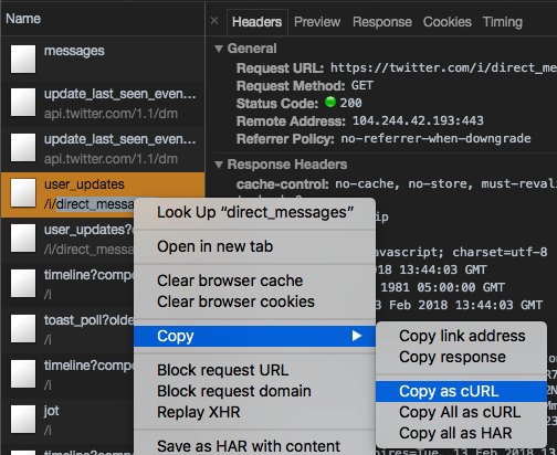Copy as cURL